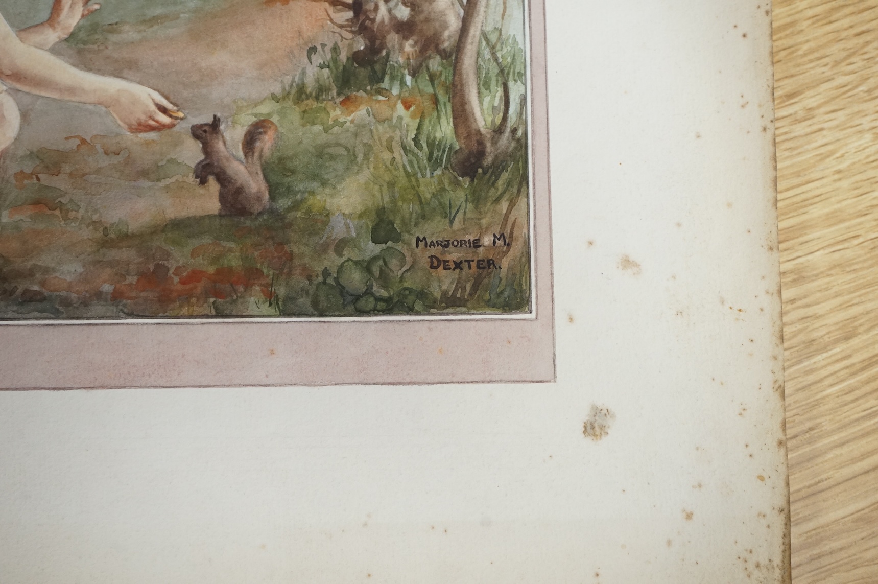 Marjorie Dexter (1903-1992), a set of five original watercolours for children's postcard artworks, Woodland Days, each signed, unframed, 39 x 25cm